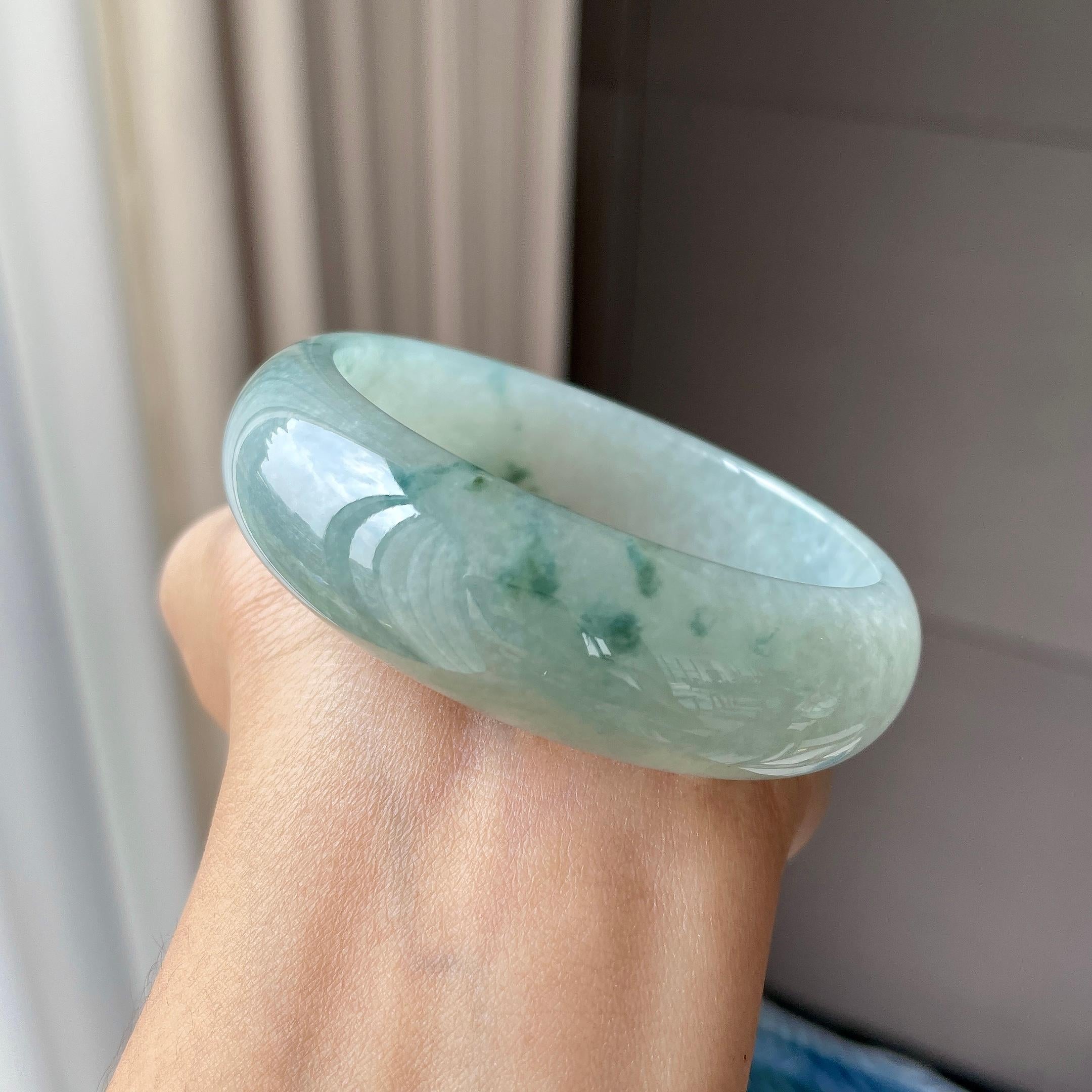 宽版轮胎镯   细糯种飘花宽版轮胎镯59圈    天然缅甸A货翡翠（yc421301）