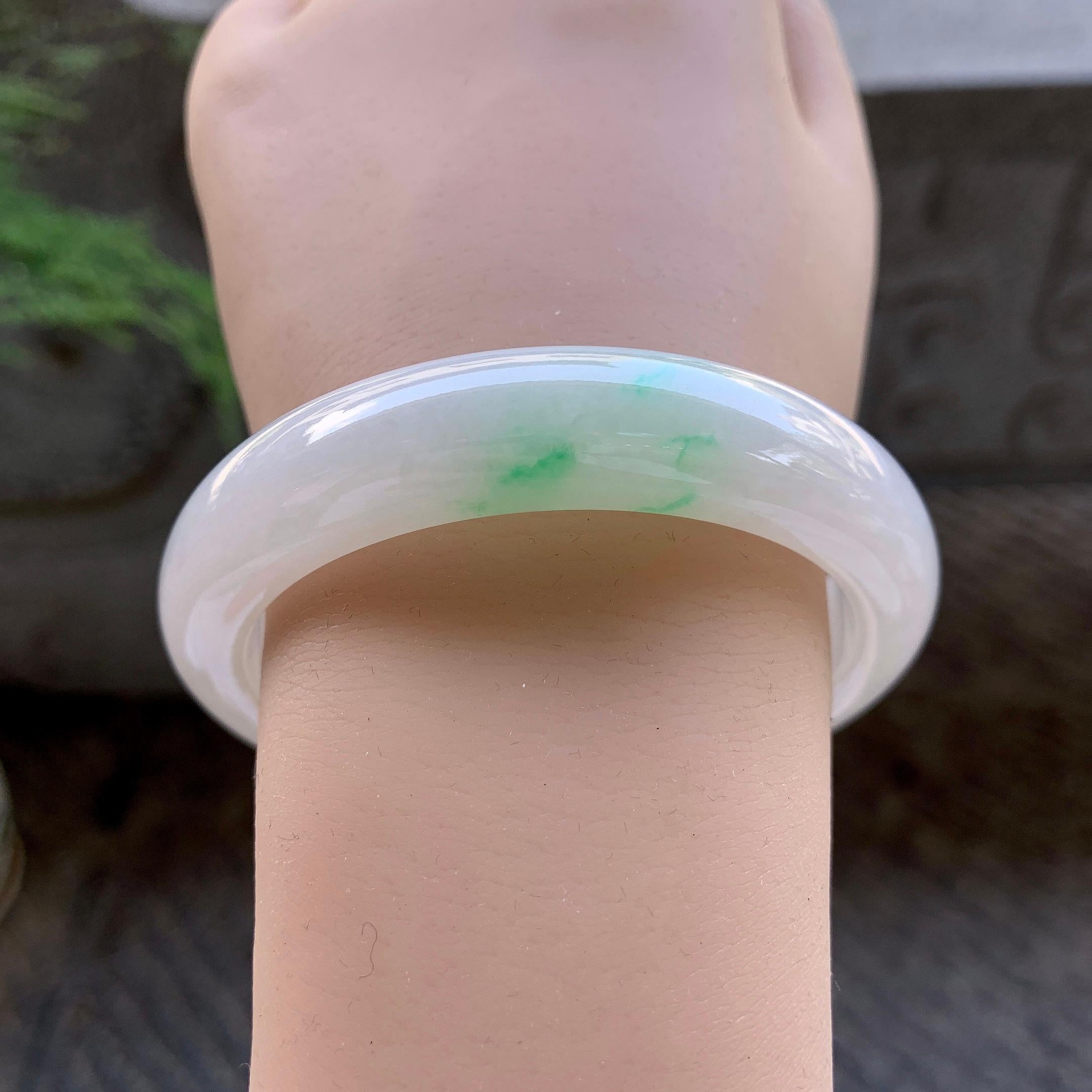 细糯种飘绿平安镯（56.8mm）（yc199584）