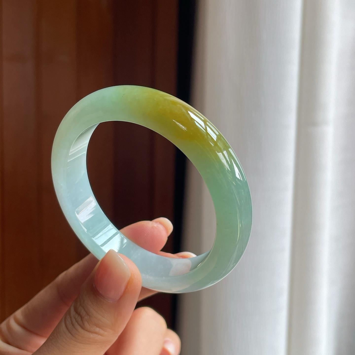 糯冰黄翡翡翠平安镯（54mm）（yc397194）
