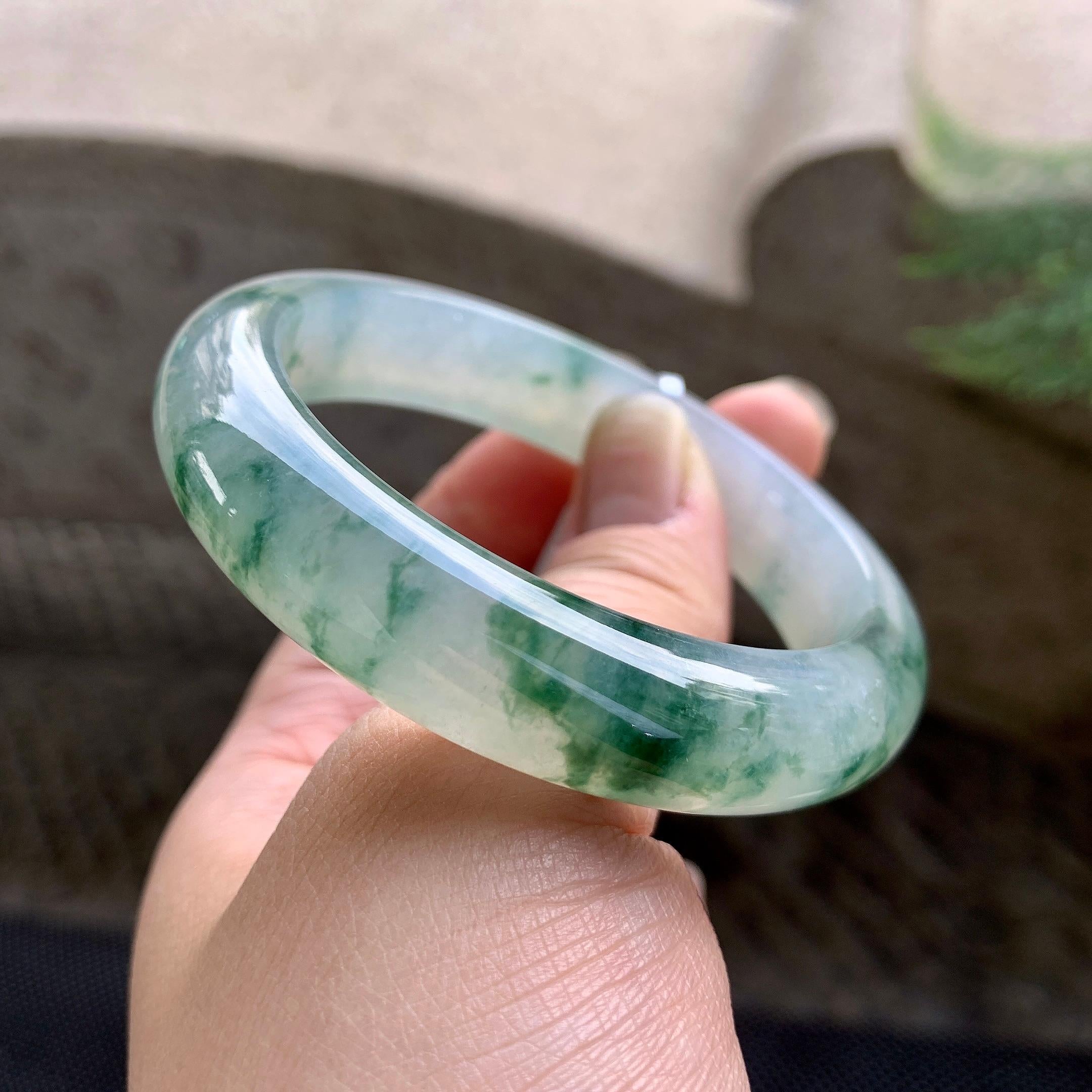 糯冰种飘花平安镯（54.8mm）（yc255595）