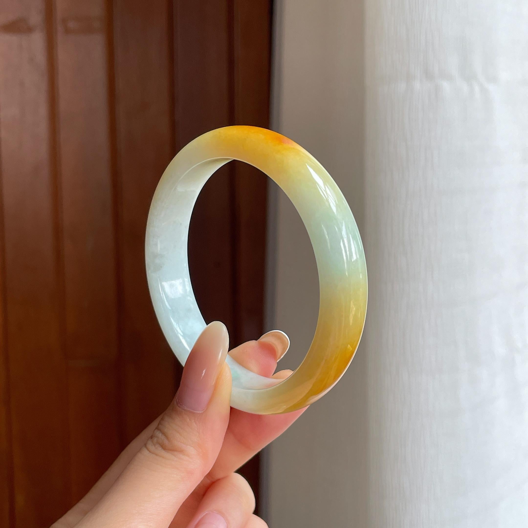 糯冰黄翡翡翠平安镯（57mm)（yc424982）