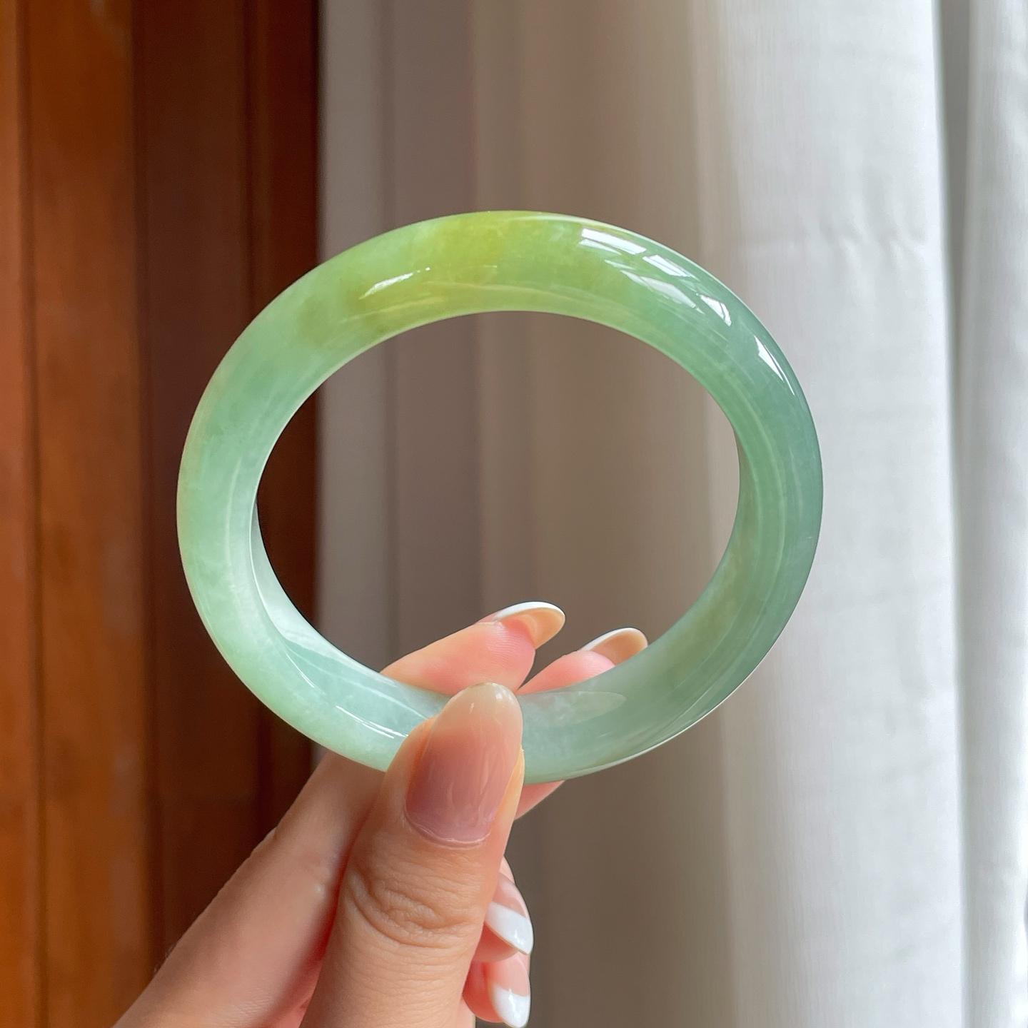 糯冰黄翡翡翠平安镯（58.3mm)（yc397507）