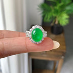 18k金钻镶冰种满绿蛋面戒指（两用款）（yc257225）