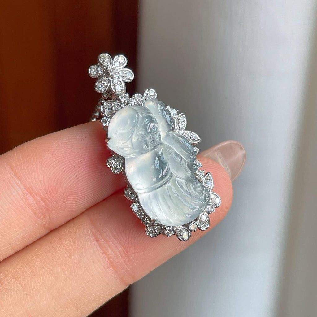 18k金镶冰种无色翡翠天使（yc244883）