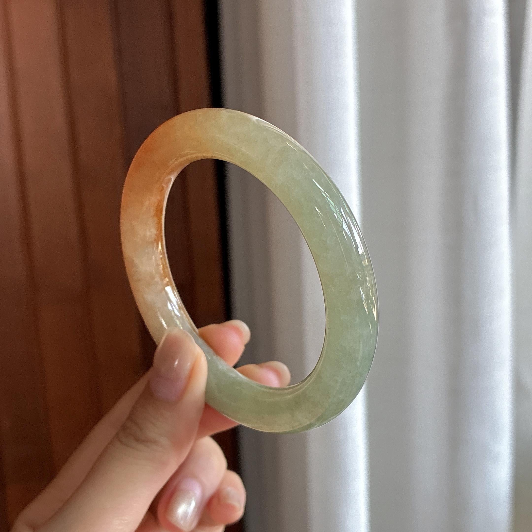 糯冰红翡圆条手镯 55圈 天然缅甸A货翡翠（yc484431）