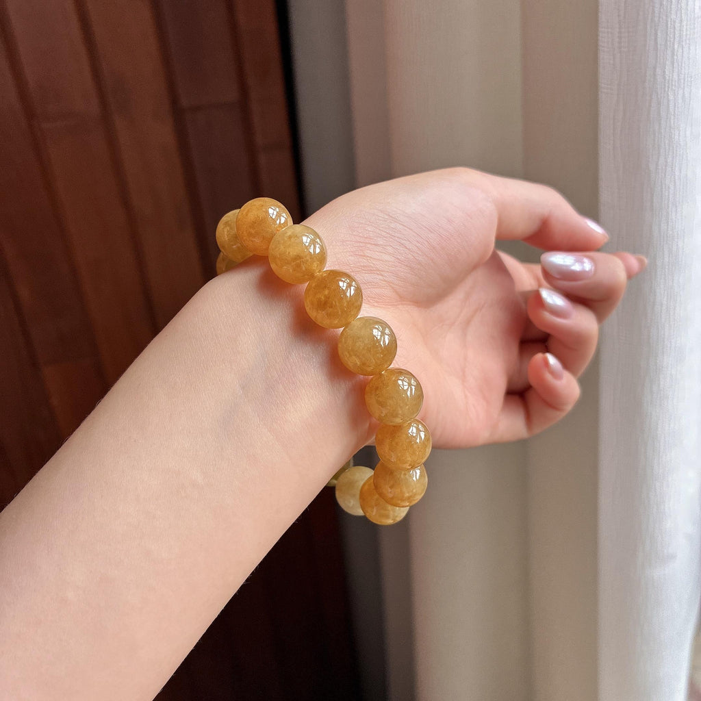 糯冰黄翡手串 天然缅甸A货翡翠（yc495747）
