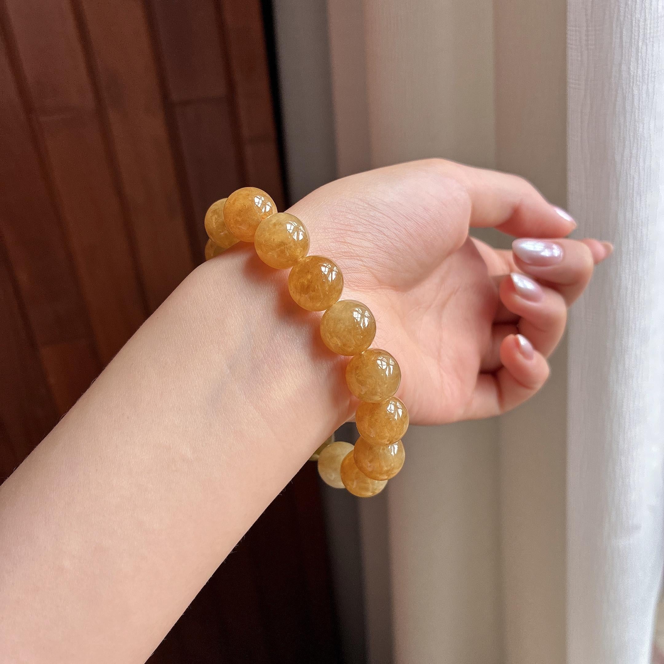 糯冰黄翡手串 天然缅甸A货翡翠（yc495747）