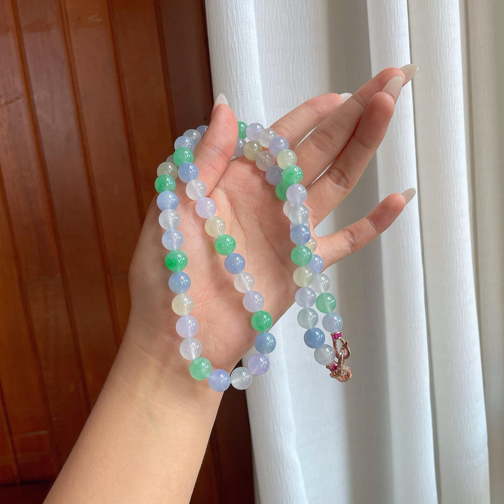 冰种玛卡龙翡翠珠串项链（yc266482）