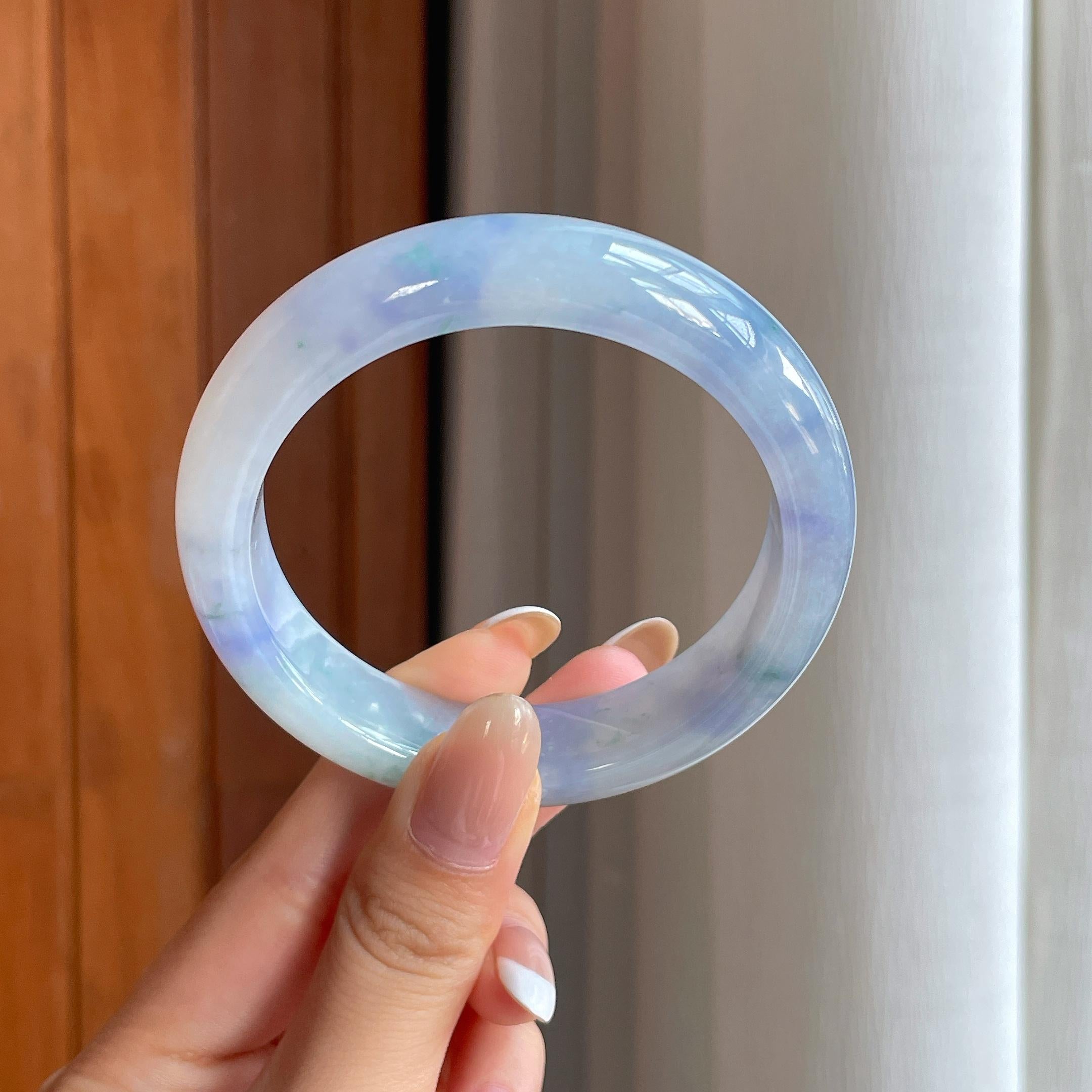糯冰春带彩翡翠平安镯（57mm)（yc399302）