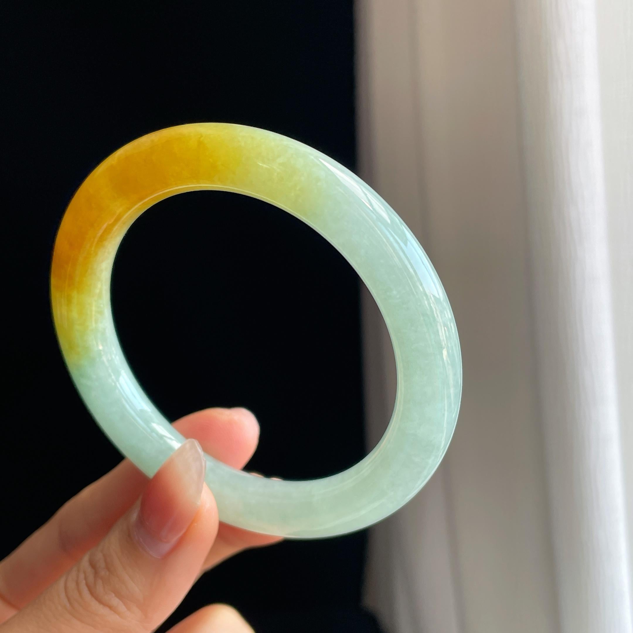 糯冰黄翡翡翠圆条手镯（56.5mm）（yc329497）
