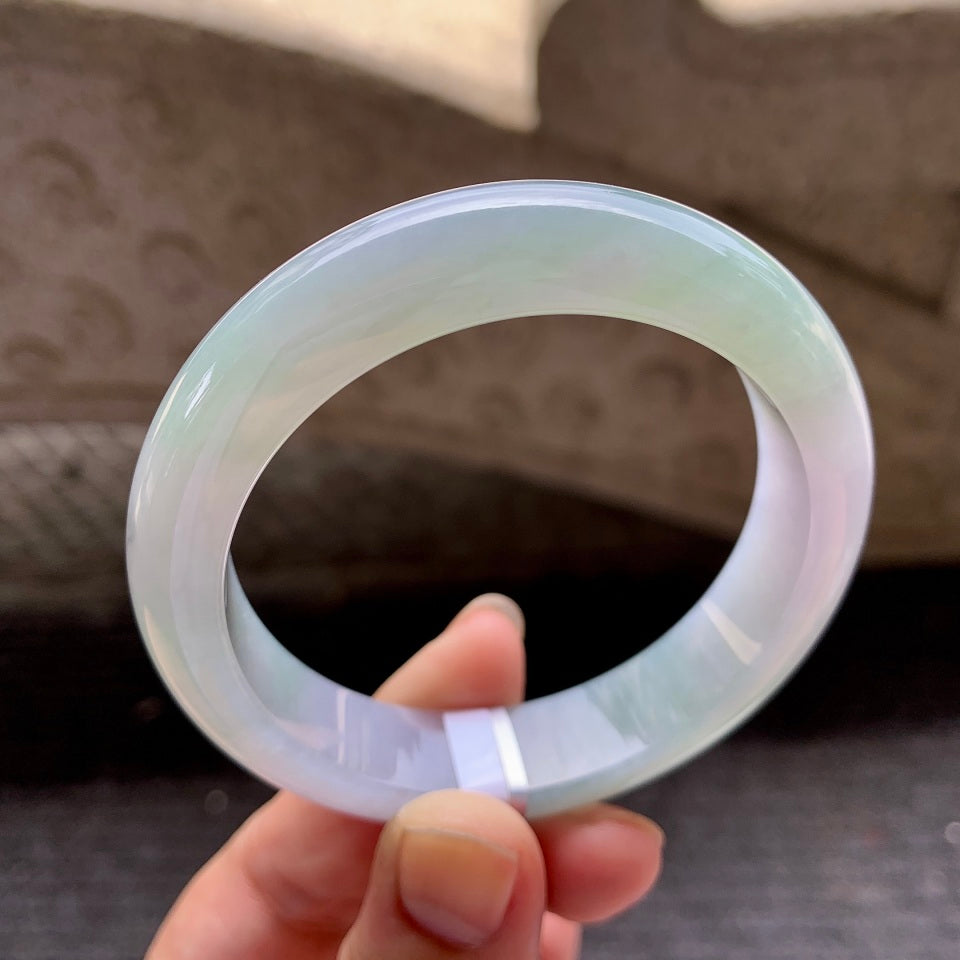 糯冰淡春彩翡翠平安镯（54.7mm）（TF06250009）