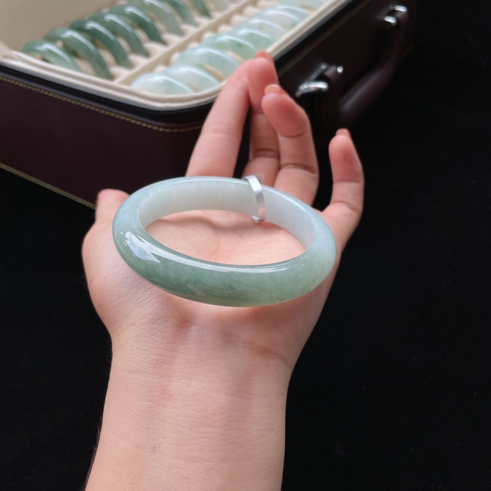 糯种半山半水正圈翡翠手镯（57mm）（yc018705）