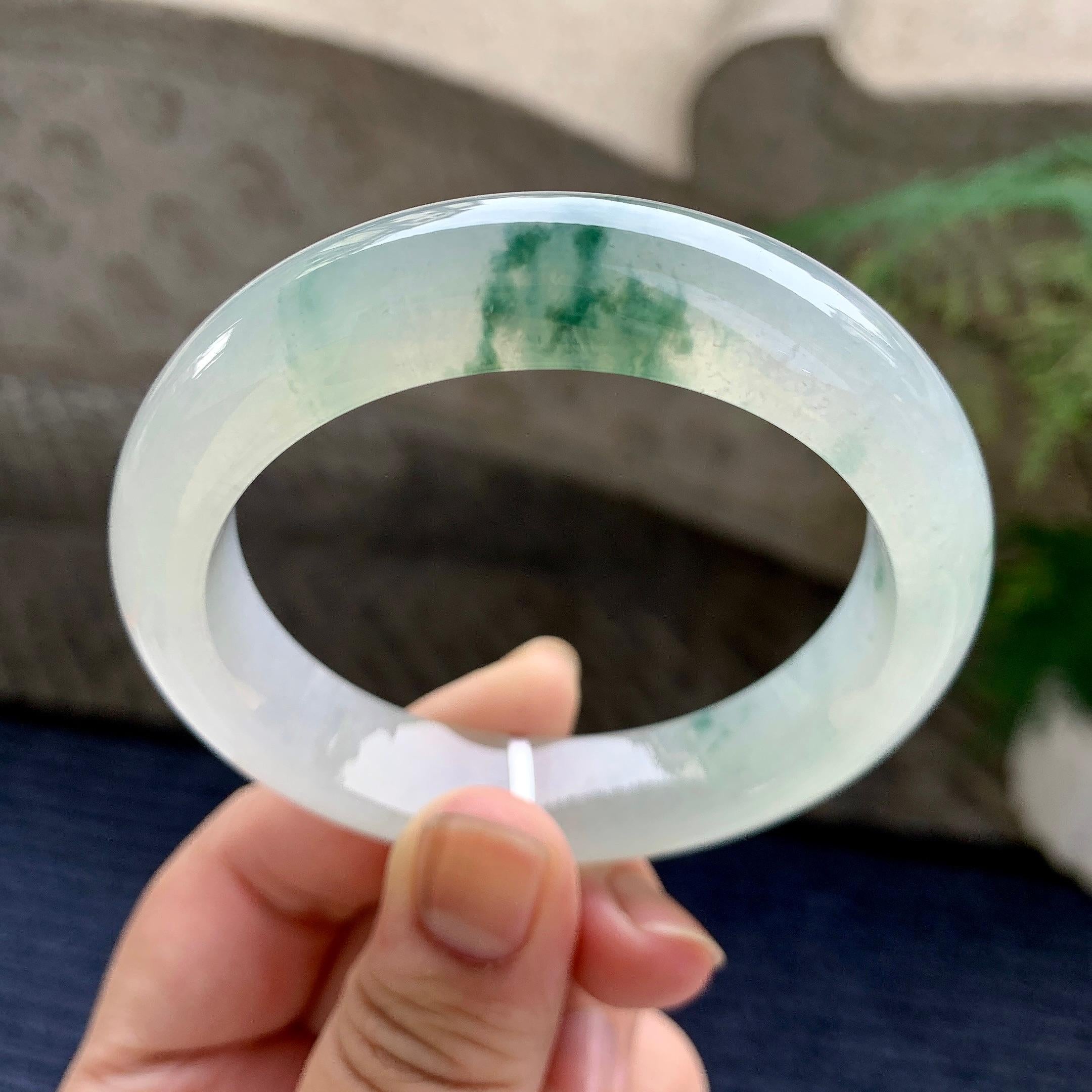 糯冰种飘花平安镯（55mm）（yc233915）