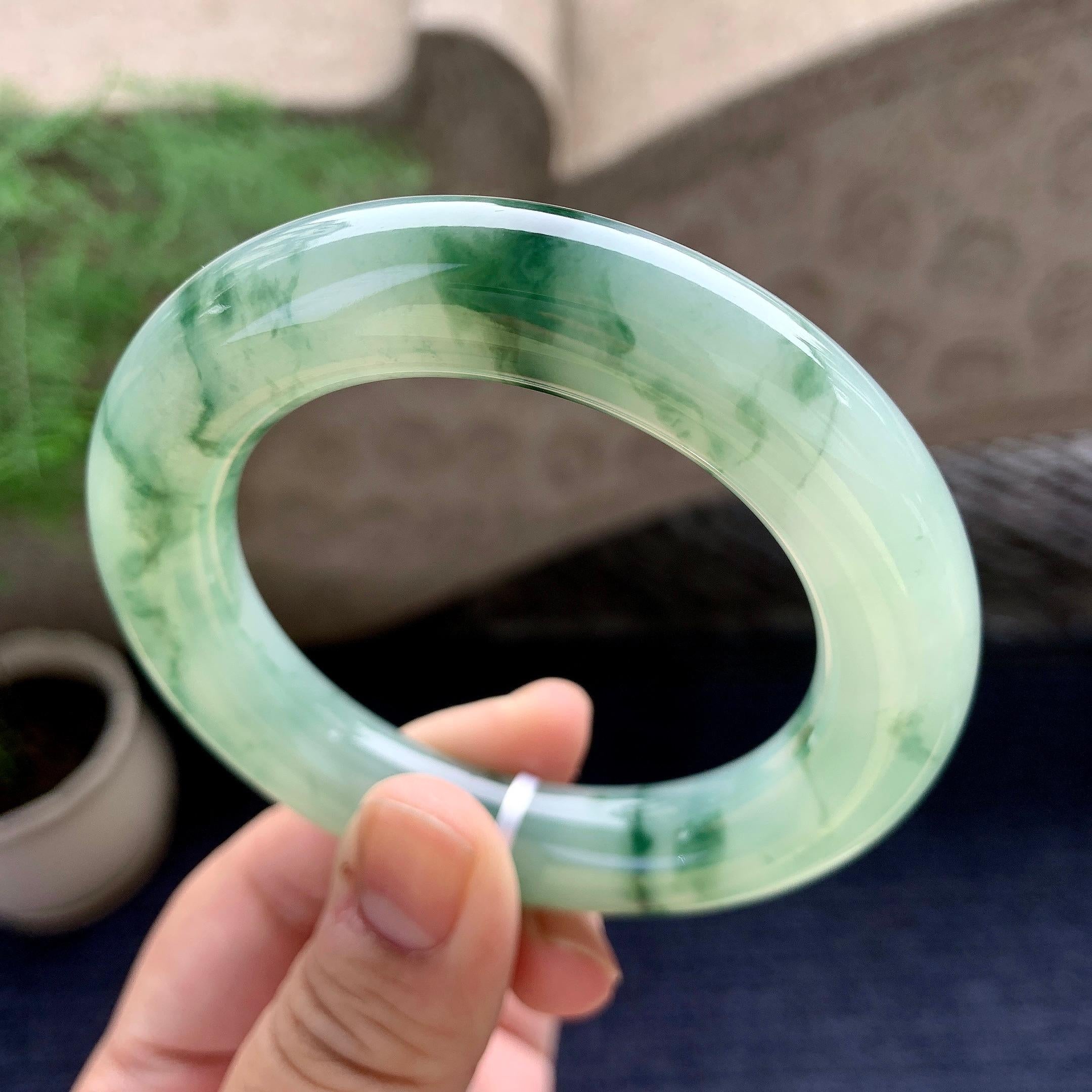 糯冰种飘花圆条手镯（53mm）（yc198215）