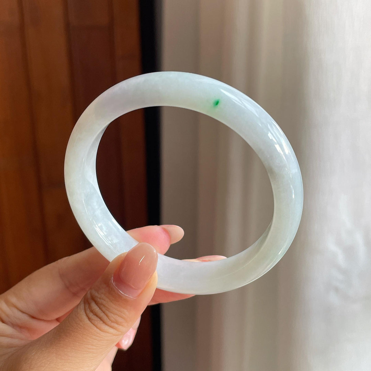 细糯冰带一抹翠绿正圈平安镯 57圈（yc711643）