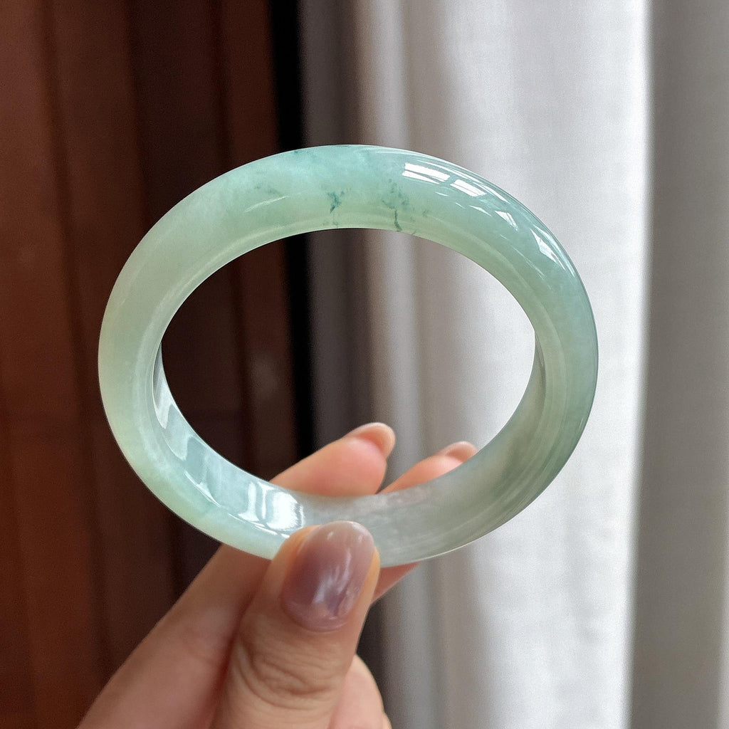 糯冰飘花正圈平安镯 54圈 天然缅甸A货翡翠（yc522463）