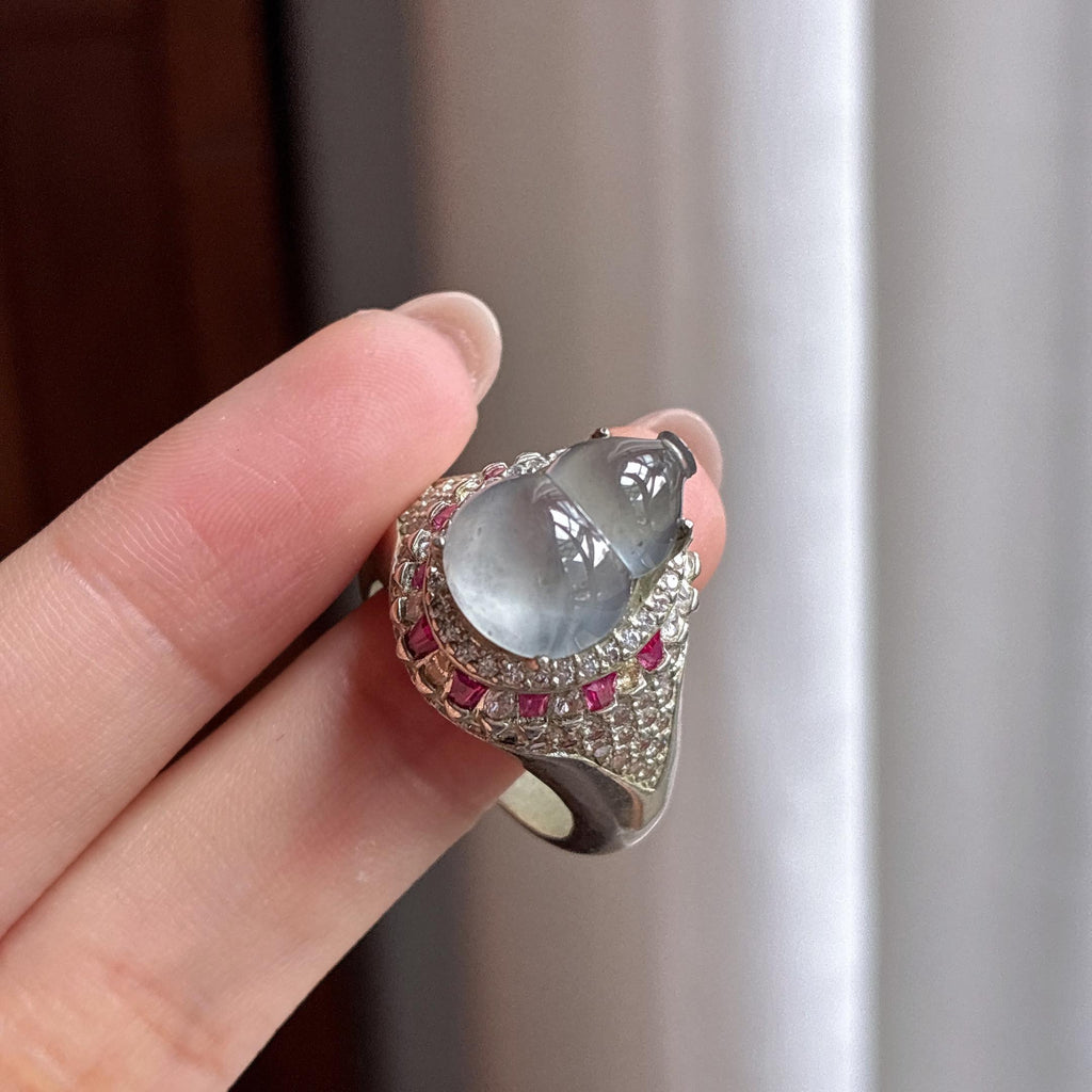 铜托冰种乌鸡葫芦蛋面 天然缅甸A货翡翠（yc503842）