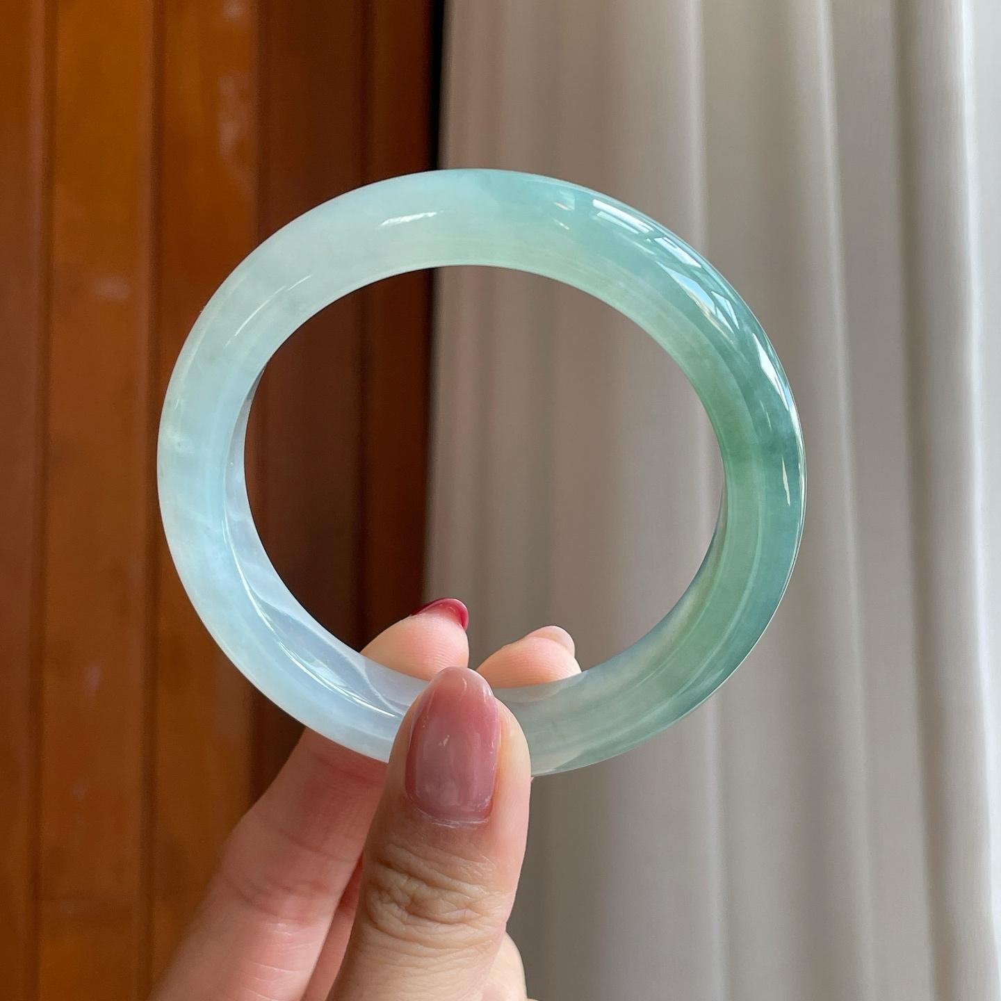 冰种半山半山翡翠平安镯（56.5mm）（yc302158）
