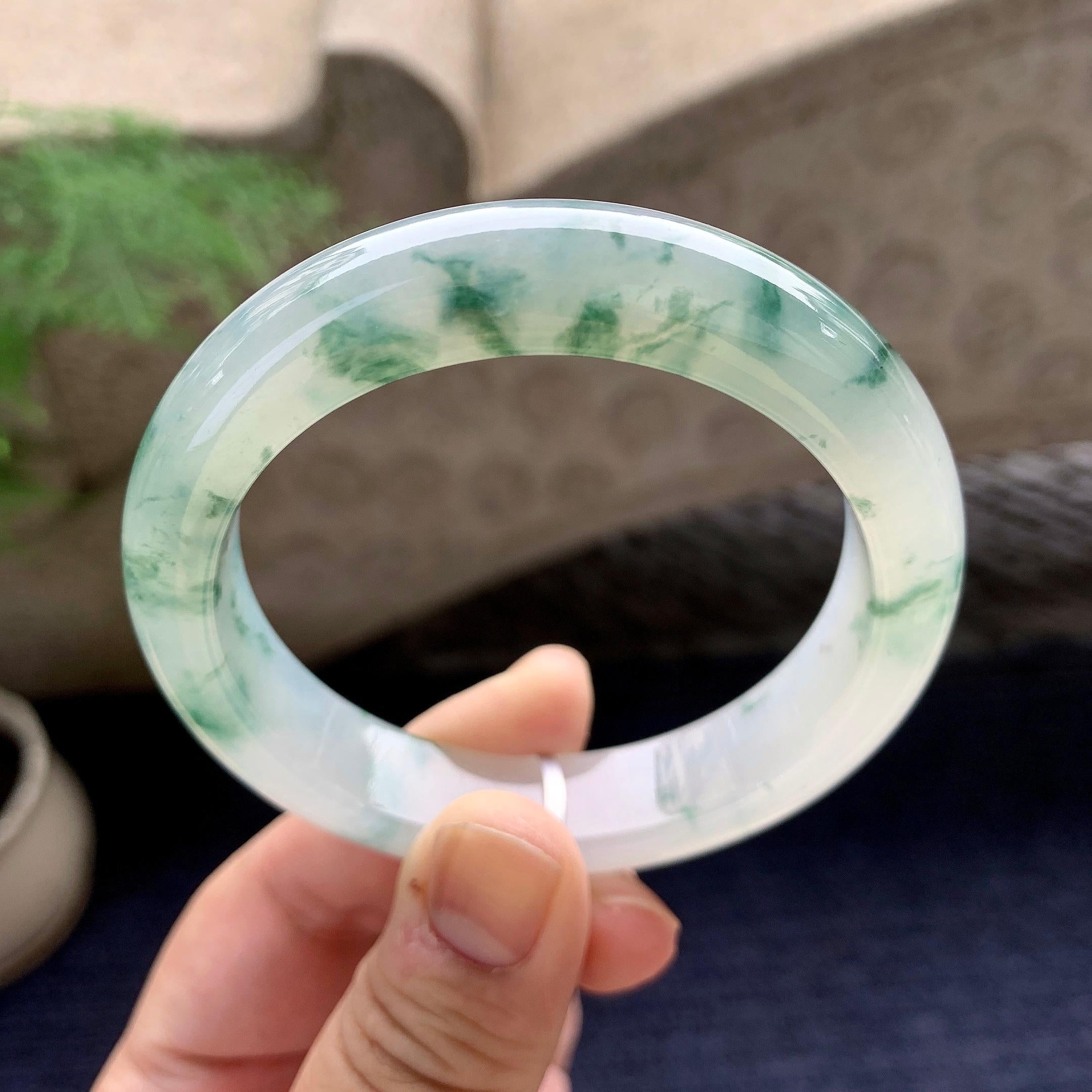 糯冰种飘花平安镯（55.8mm）（yc197611）