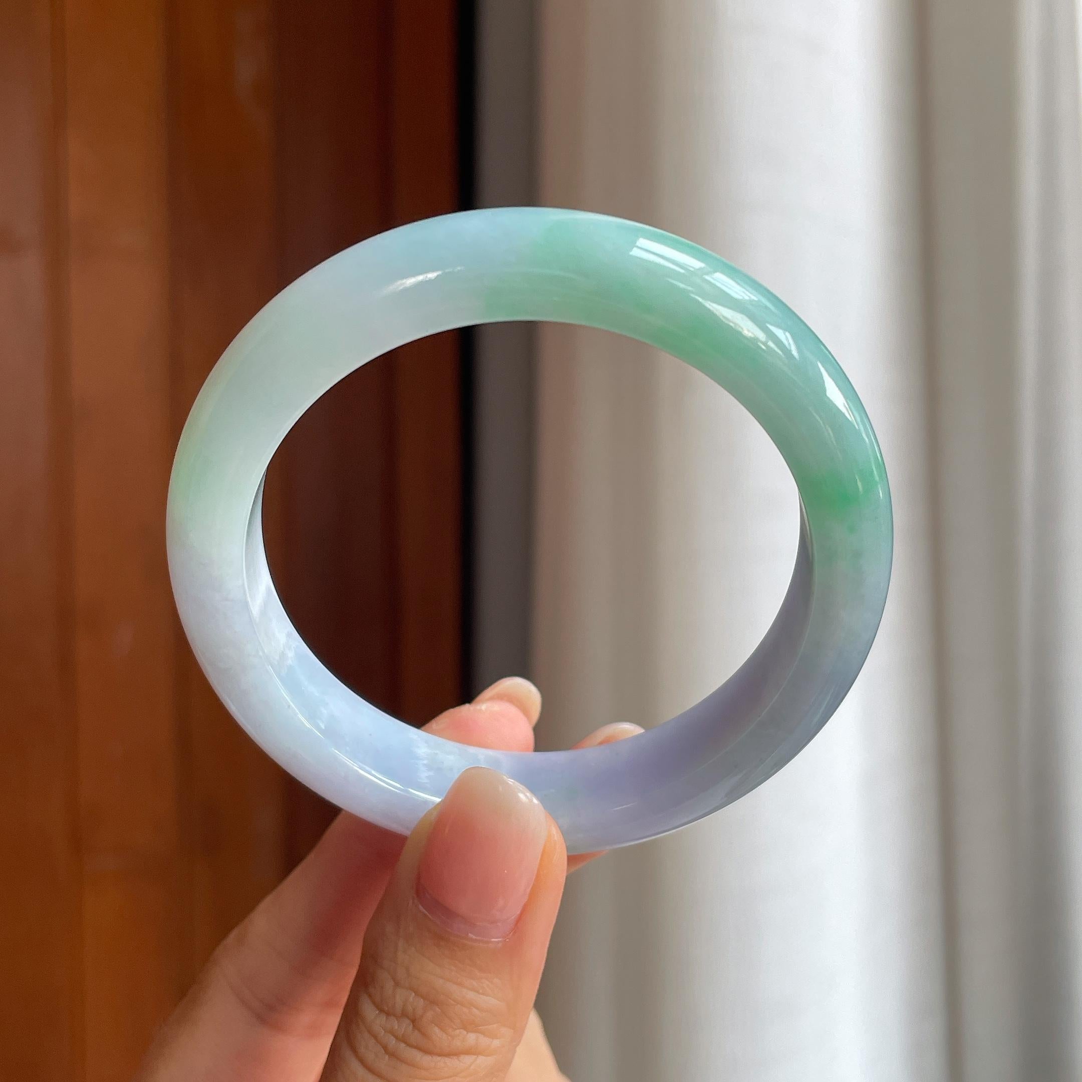 糯冰春彩翡翠平安镯(57.8mm)（yc402804）
