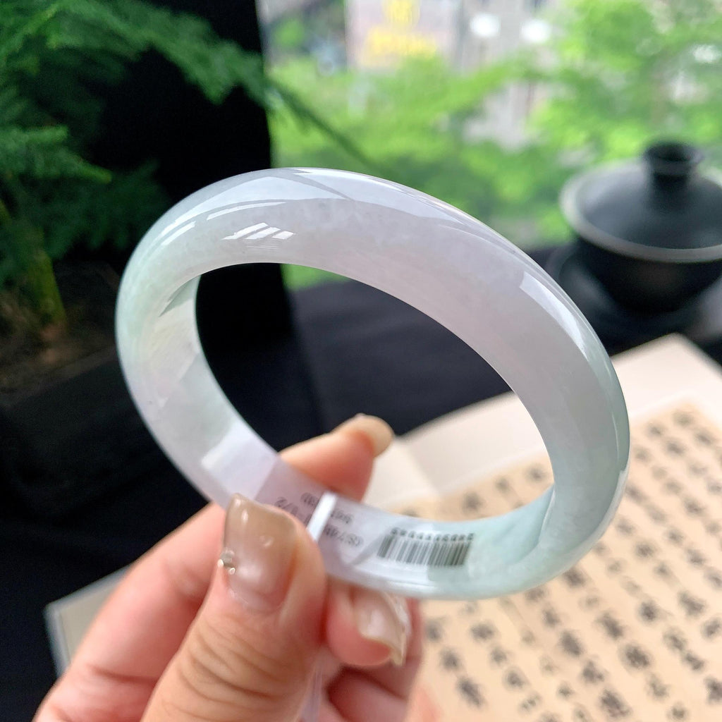 细糯种淡春彩正圈平安镯 57圈口 天然缅甸A货翡翠（yc473072）