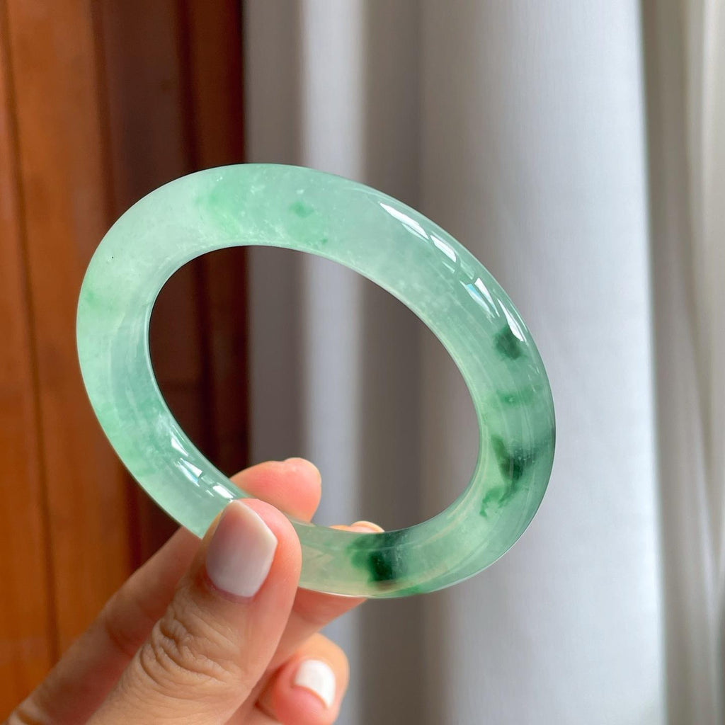 冰种飘花翡翠圆条手镯（55mm）（yc247650）