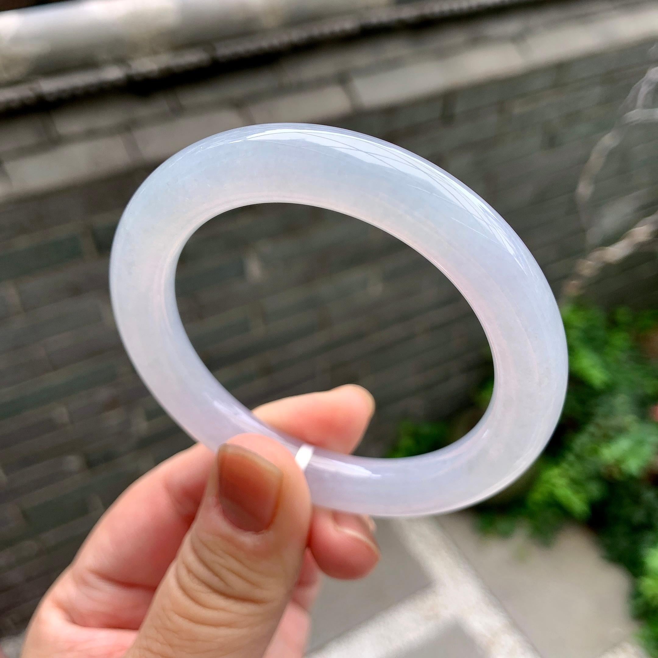 糯冰种淡紫罗兰圆条手镯（52.4mm）（yc262802）
