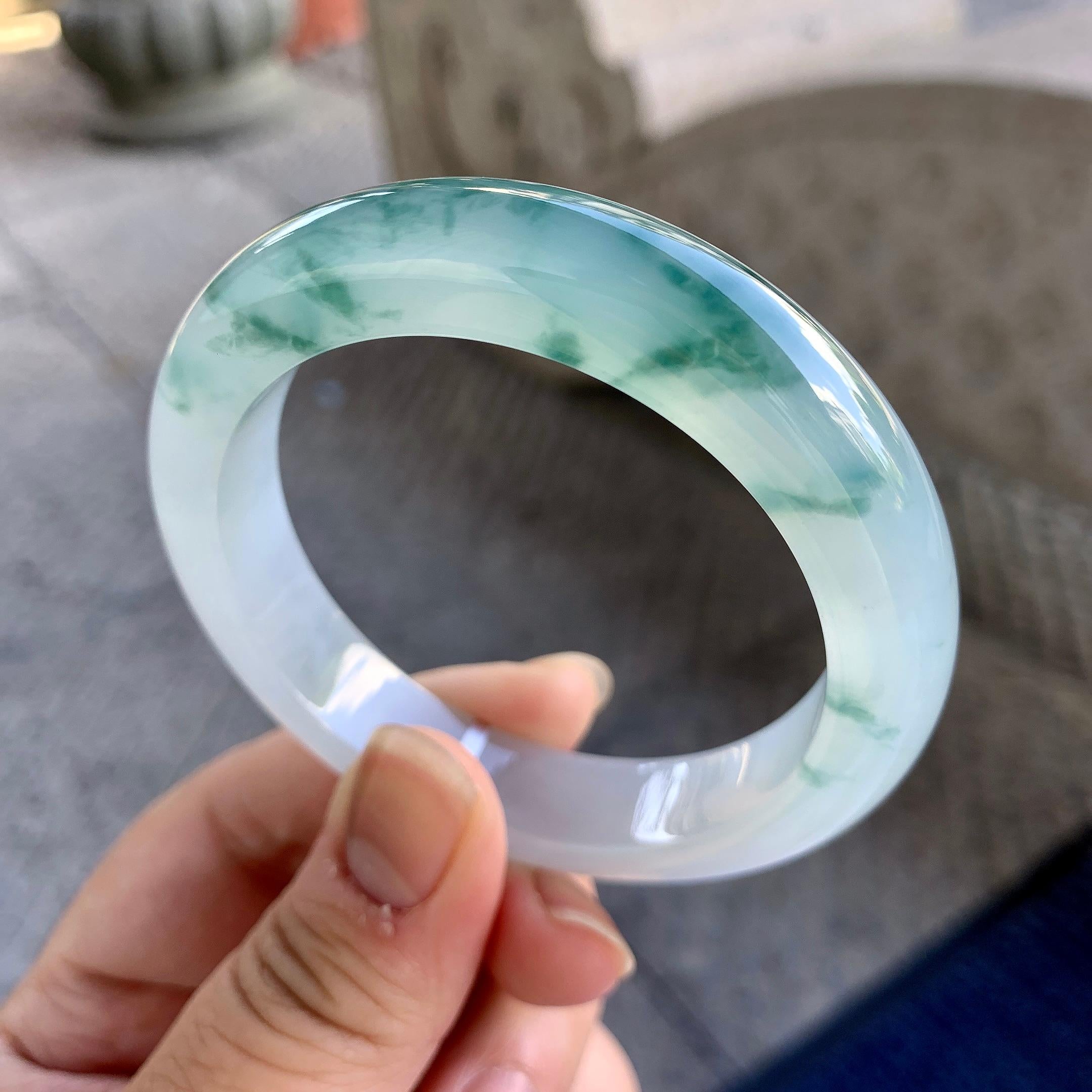 糯冰种飘花平安镯（53.6mm）（yc223265）