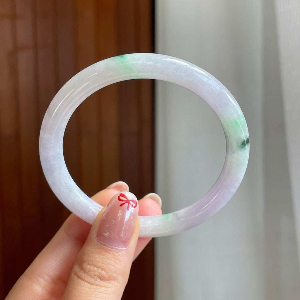 糯冰种春彩翡翠圆条手镯（53mm）（yc318590）