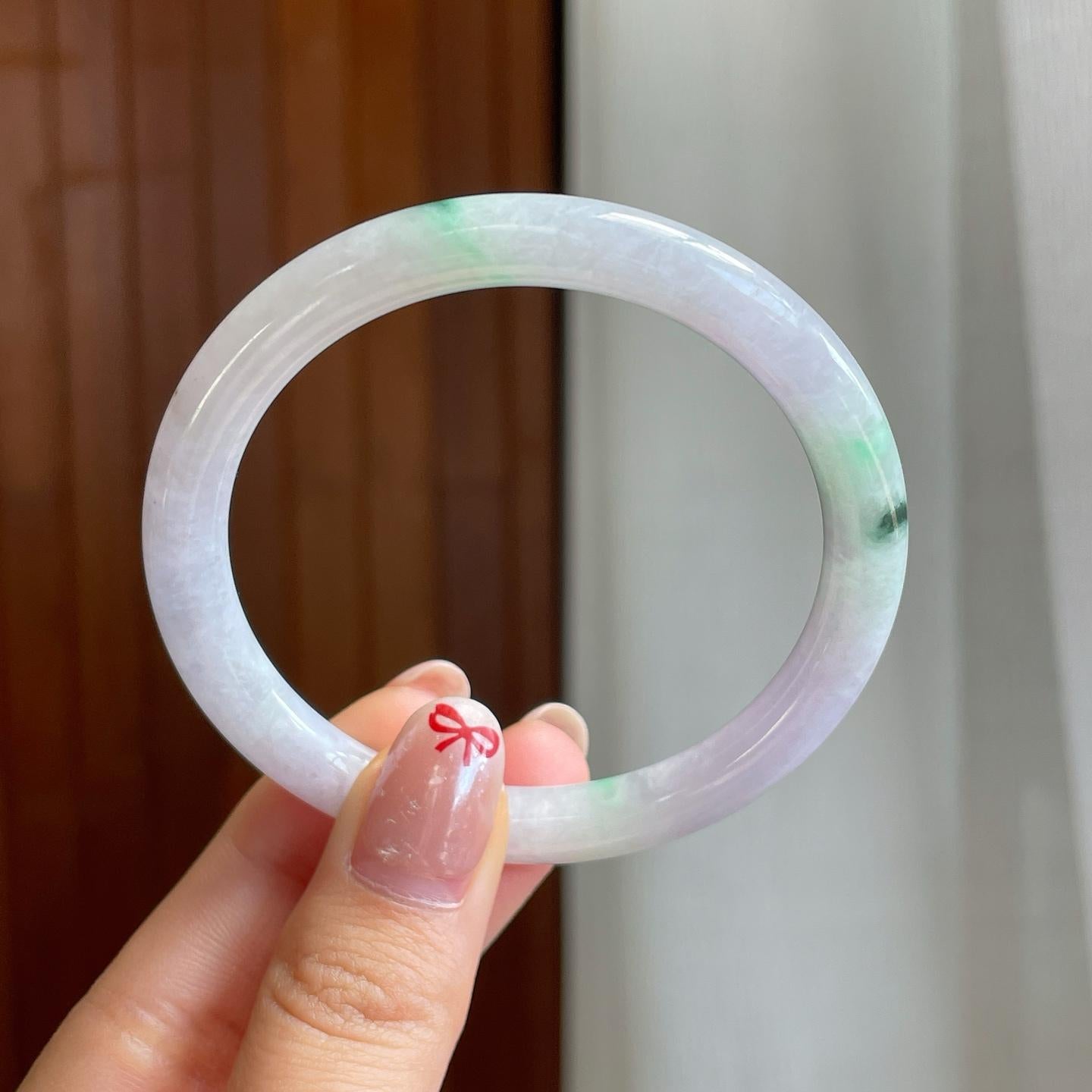 糯冰种春彩翡翠圆条手镯（53mm）（yc318590）