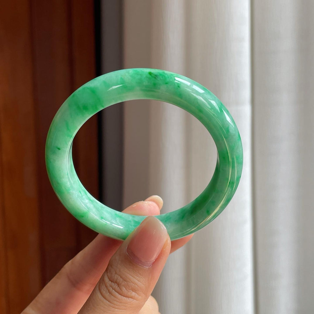 糯冰带色翡翠平安镯（54.5mm）（yc400204）