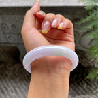 大圈口    细糯种紫罗兰飘绿花正圈平安镯60.2圈        天然缅甸A货翡翠（yc383103）