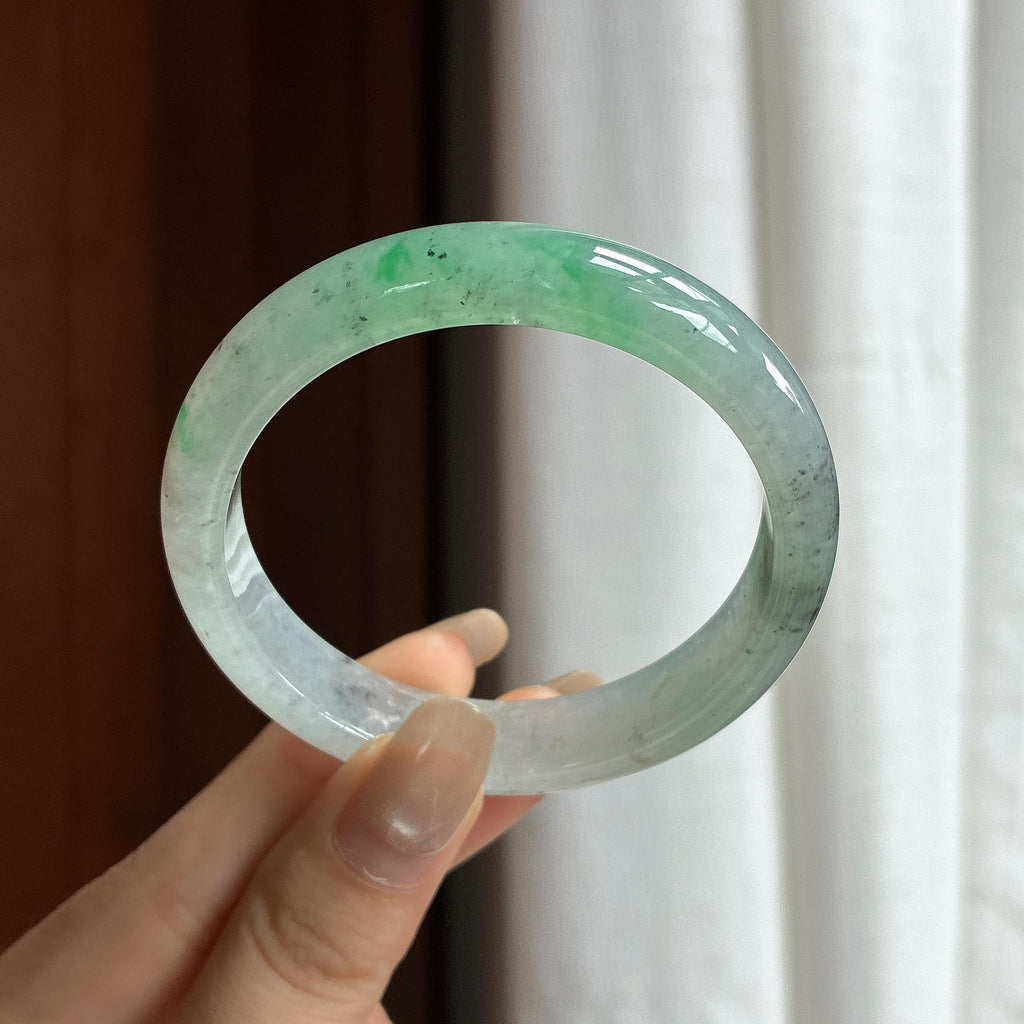 糯冰飘花特色正圈平安镯 53圈 天然缅甸A货翡翠（yc465529）