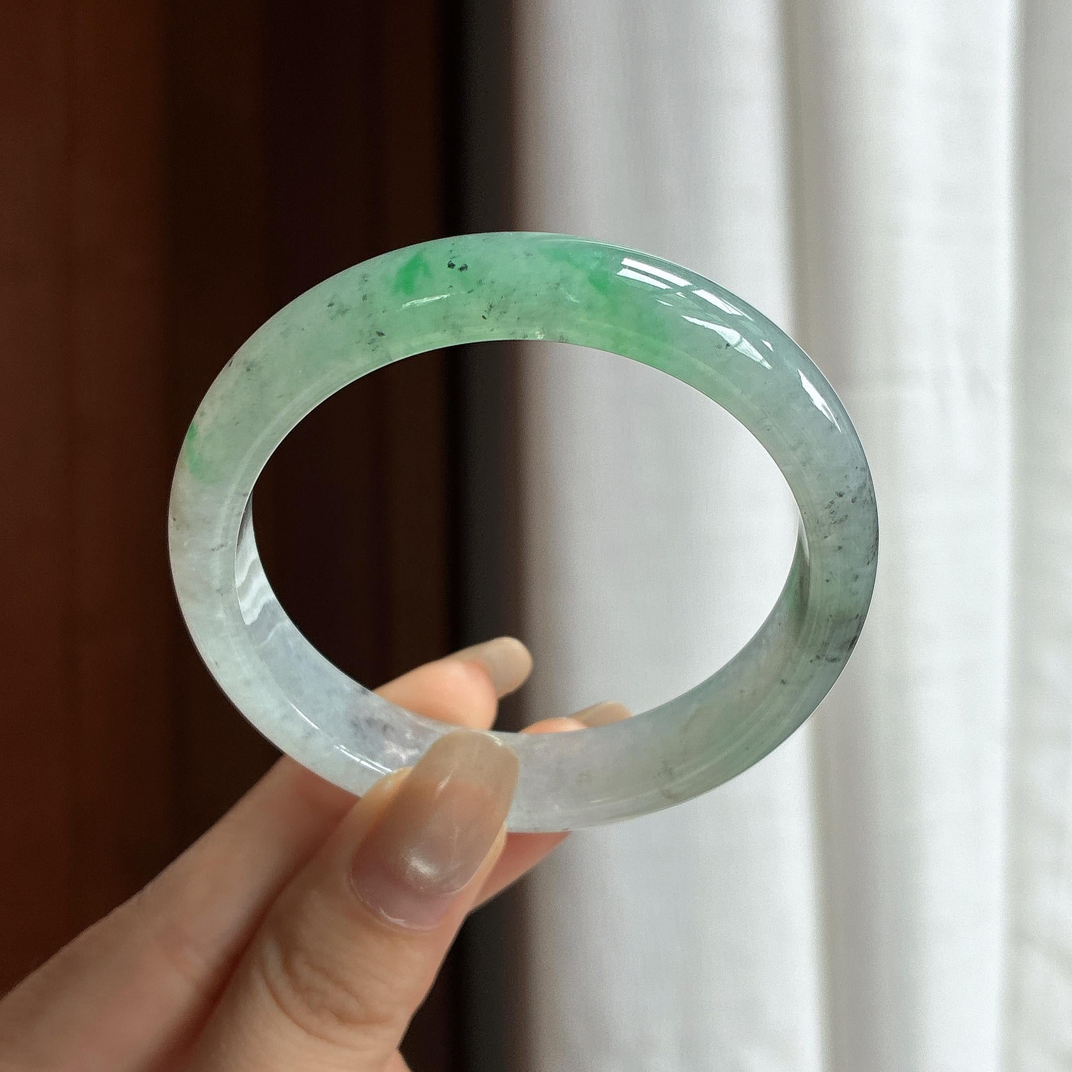 糯冰飘花特色正圈平安镯 53圈 天然缅甸A货翡翠（yc465529）