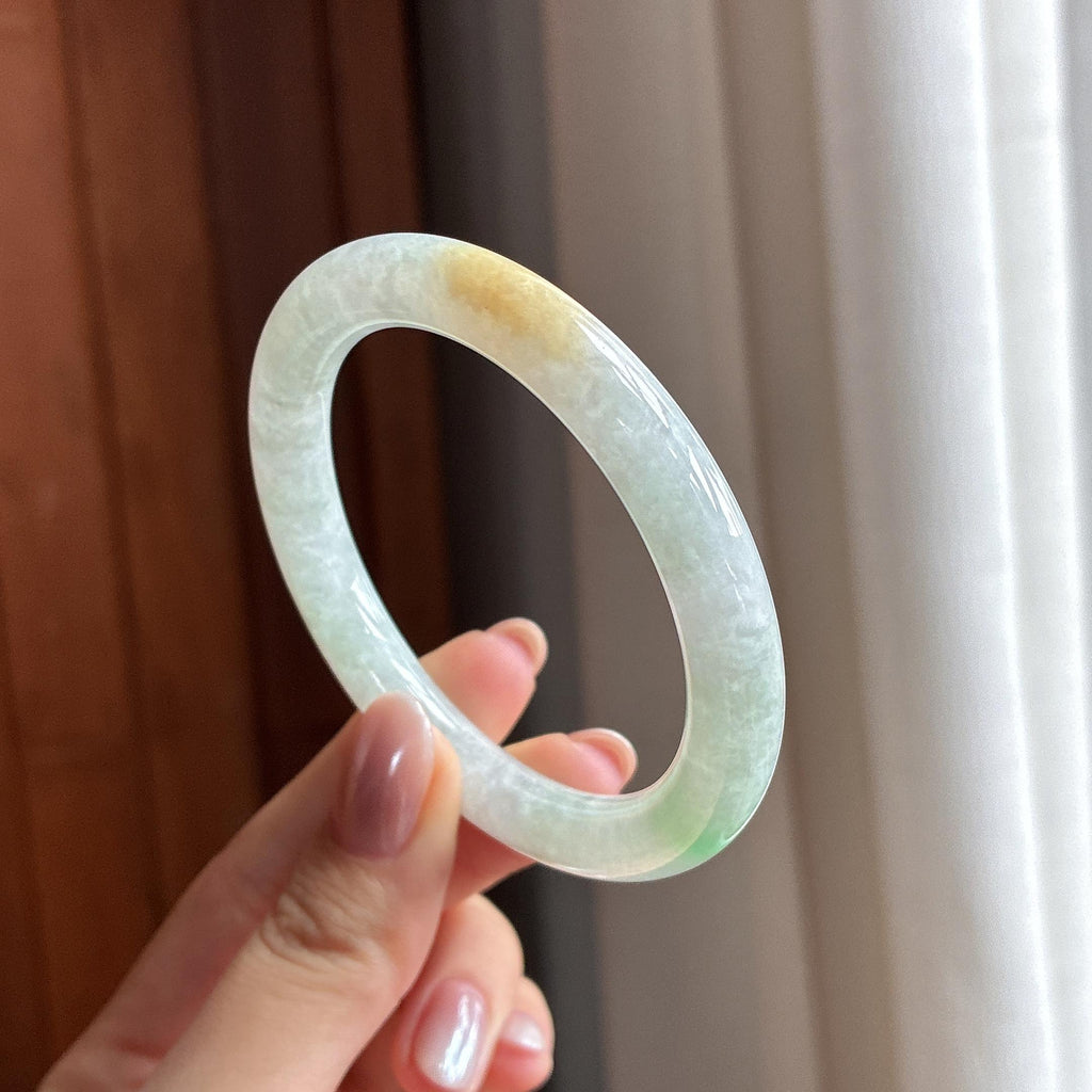 细糯种黄翡特色圆条手镯 52圈 天然缅甸Ａ货翡翠（yc487648）
