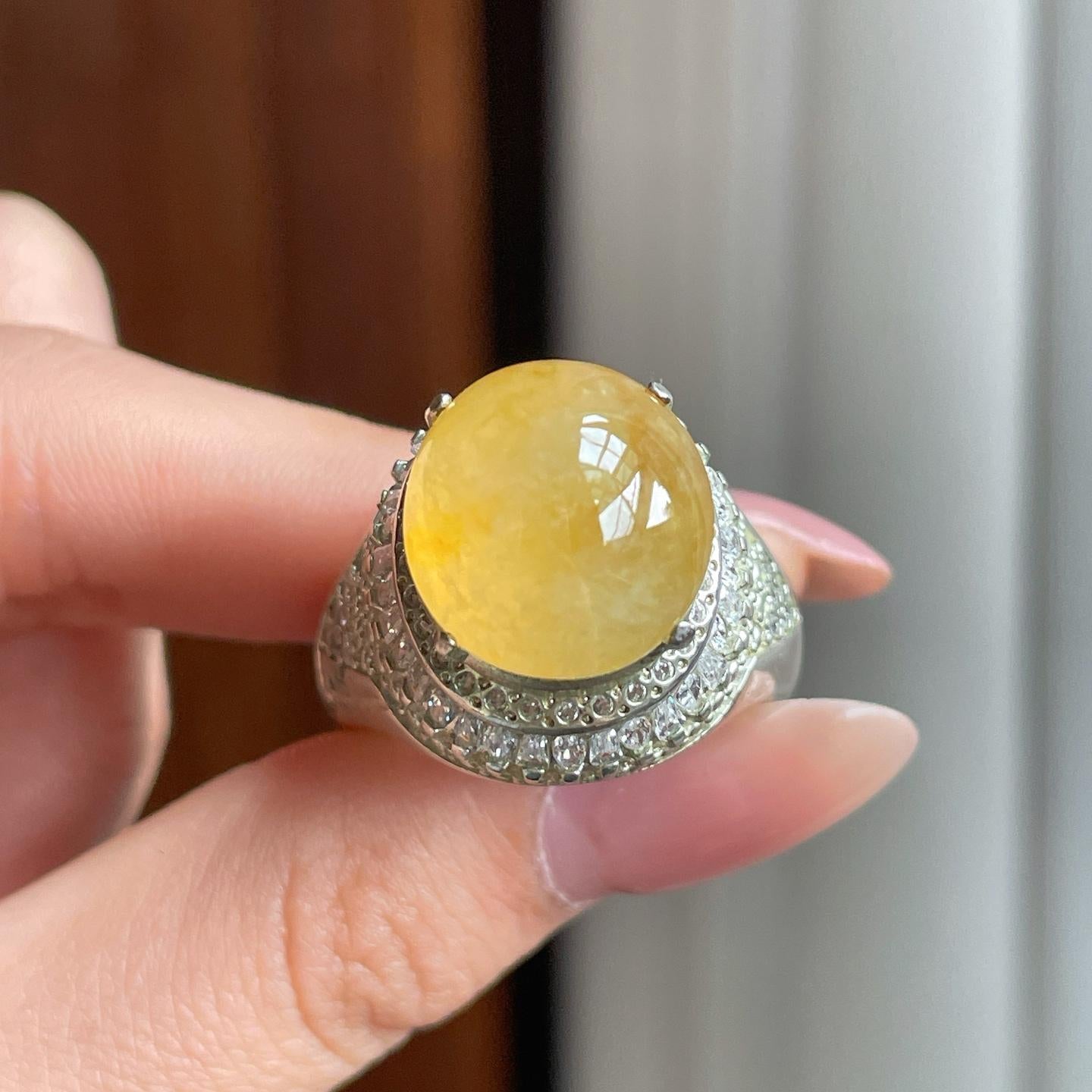 铜托冰种黄翡翡翠蛋面（yc342949）