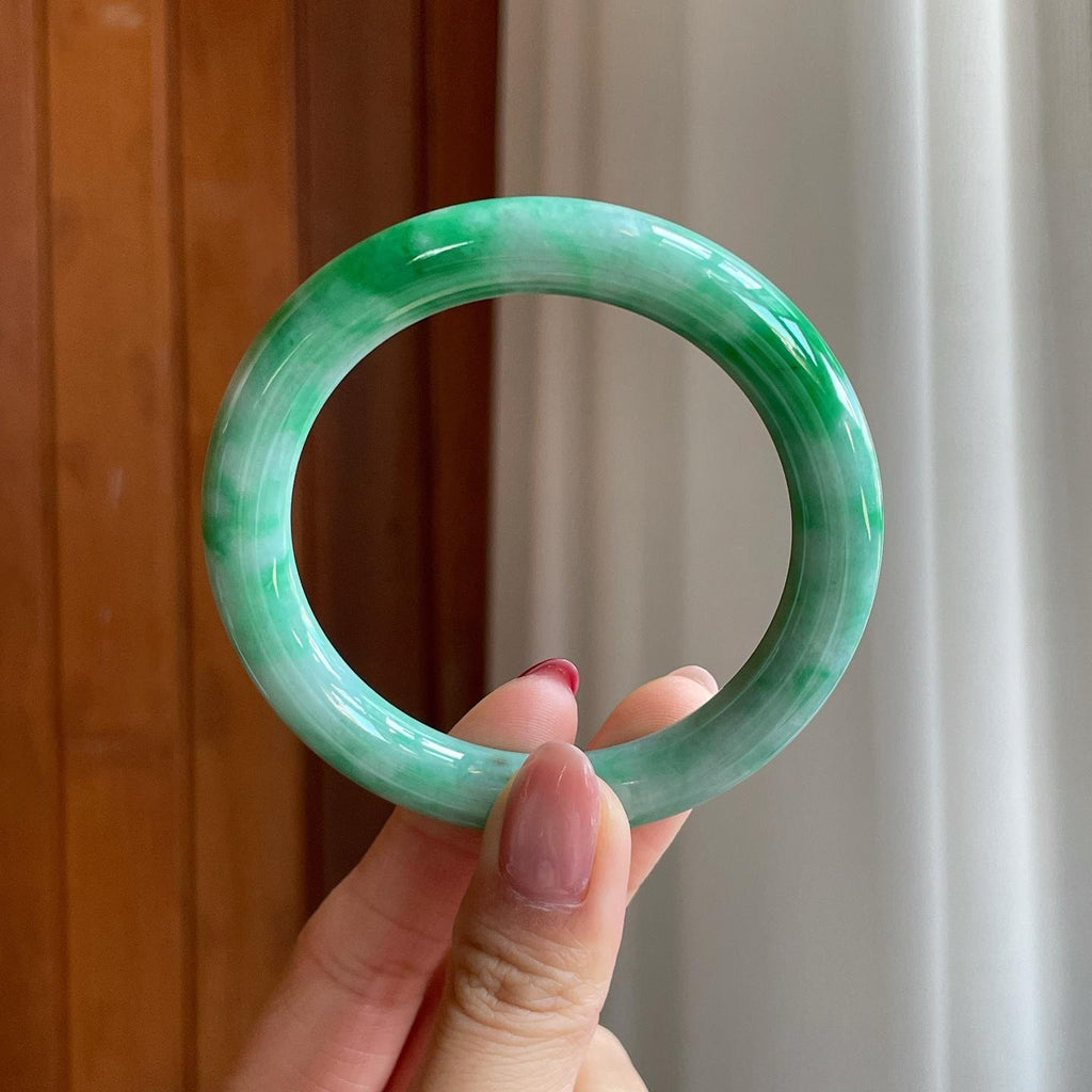 糯冰带色翡翠圆条手镯（54.6mm）（yc302152）