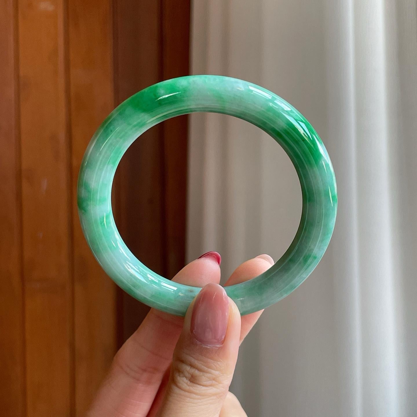 糯冰带色翡翠圆条手镯（54.6mm）（yc302152）