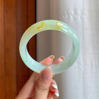 糯冰黄翡宽版翡翠平安镯（58mm)（yc376690）