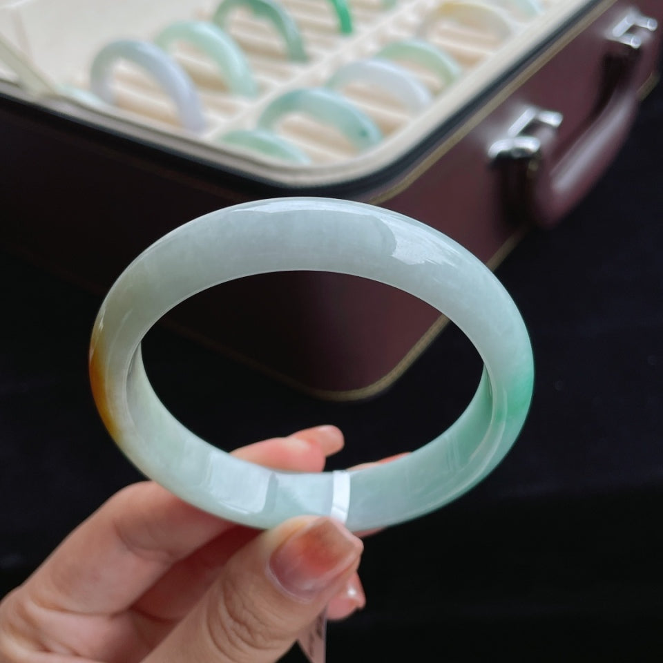 细糯种黄加绿翡翠手镯（58.7mm）（yc016515）