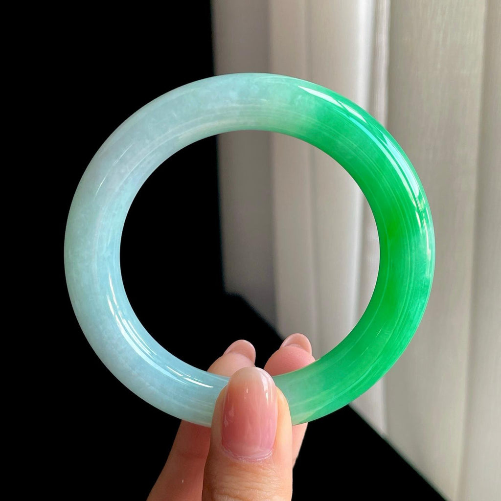 糯冰带色翡翠圆条手镯（54mm）（yc342185）