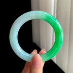 糯冰带色翡翠圆条手镯（54mm）（yc342185）