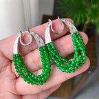 18K金钻镶糯冰种满绿小米珠耳坠（yc248205）