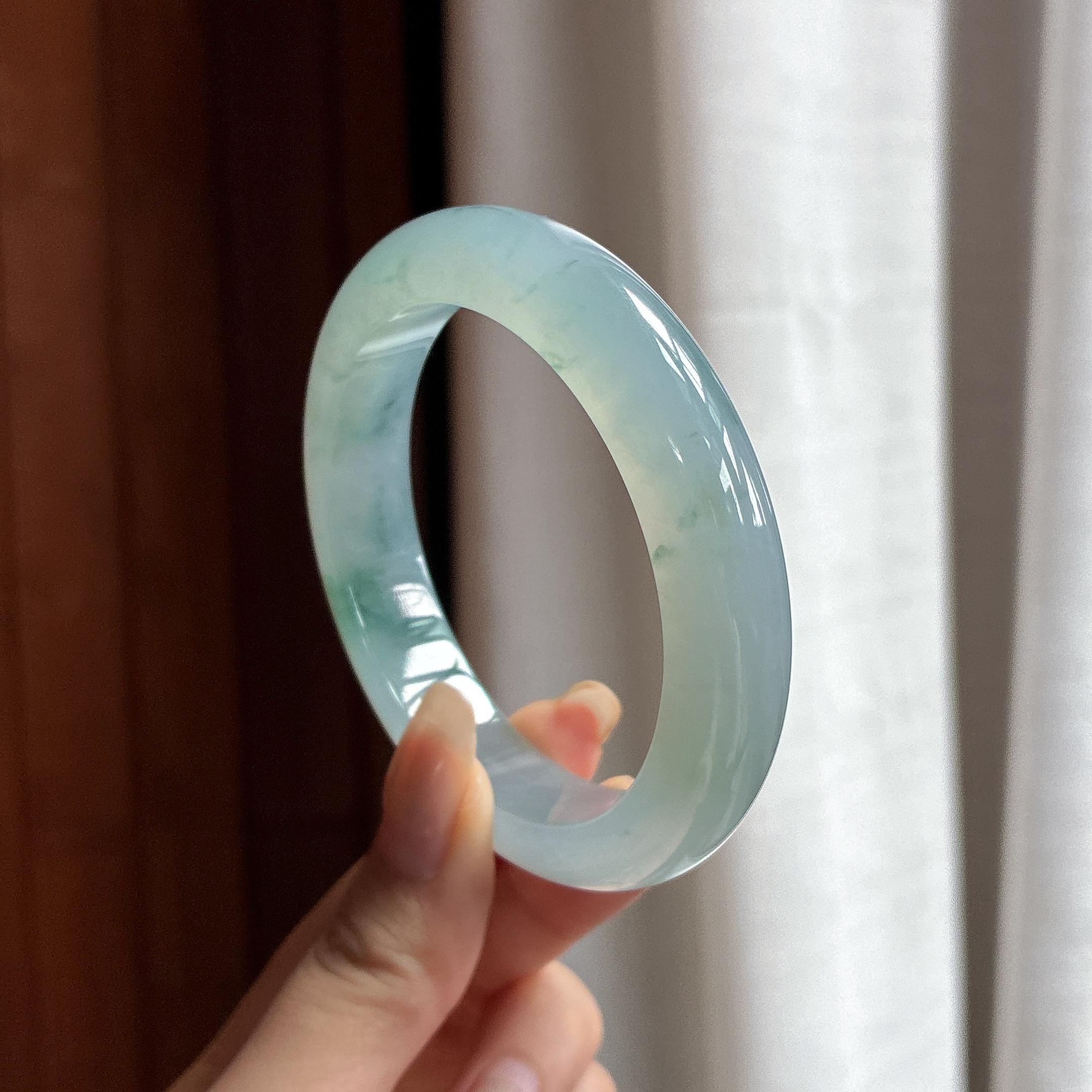冰种飘花正圈平安镯 57圈 天然缅甸A货翡翠（yc484038）