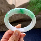 细糯种飘绿花正圈平安镯 55.2圈口 天然缅甸A货翡翠（yc372339）