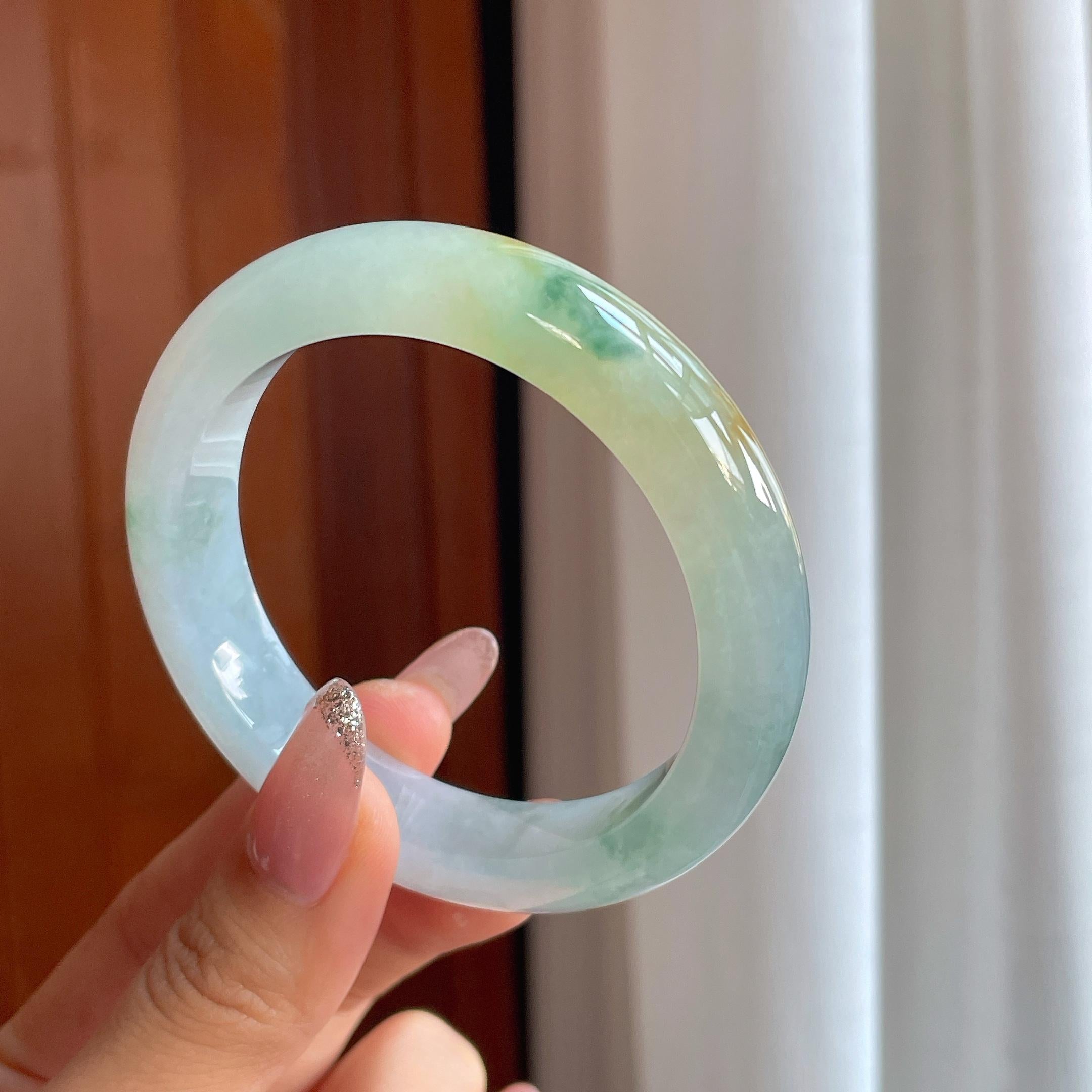 糯冰黄翡特色翡翠平安镯（56.3mm）（yc356564）