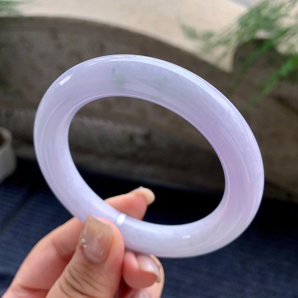 细糯种淡紫罗兰圆条手镯 56圈口 天然缅甸A货翡翠（yc464047）