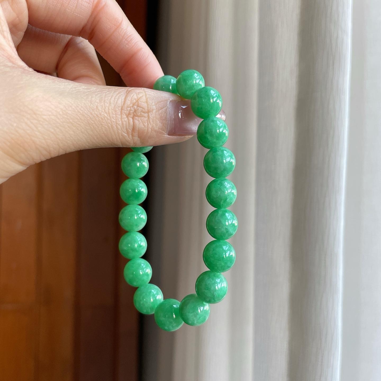 细糯冰果绿翡翠珠串手串（yc292885）