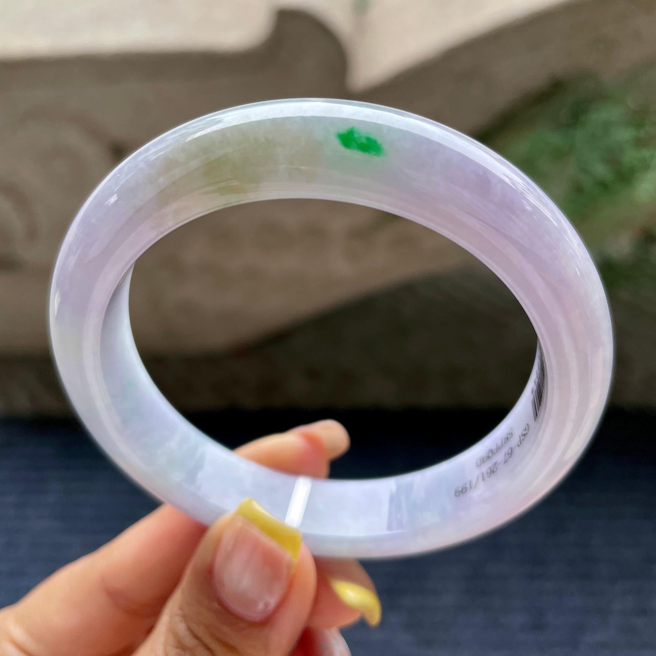 大圈口   糯种紫罗兰飘绿正圈平安镯58.2圈    天然缅甸A货翡翠（yc376051）