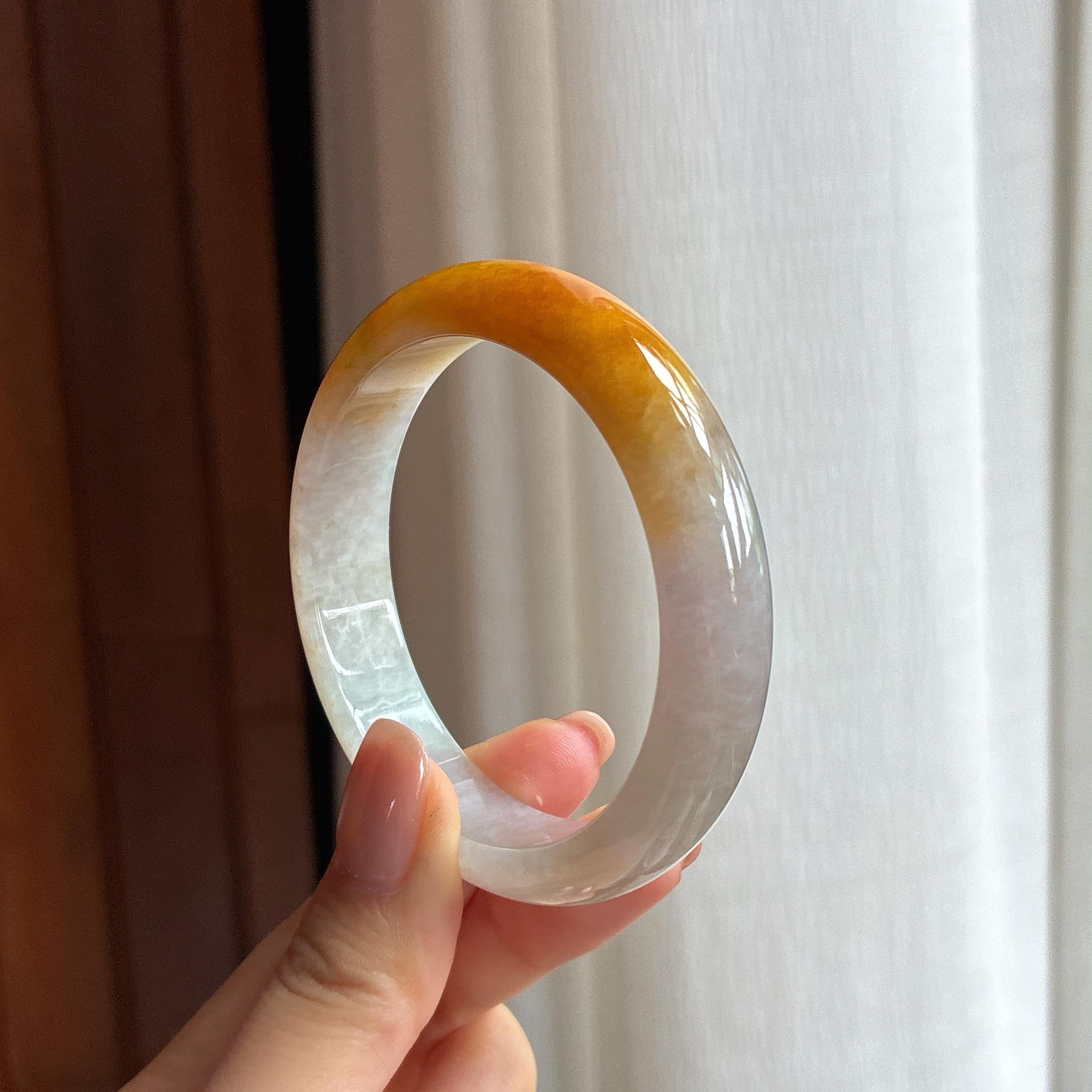 糯冰黄翡特色翡翠平安镯（54.4mm)（yc424330）